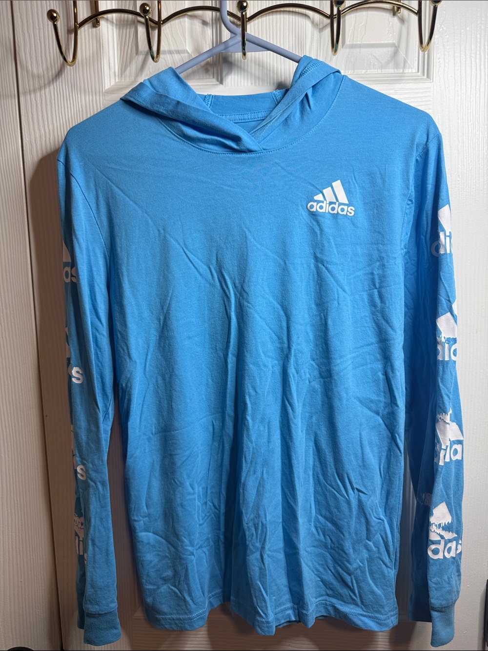 Boys adidas light blue lightweight hooded shirted